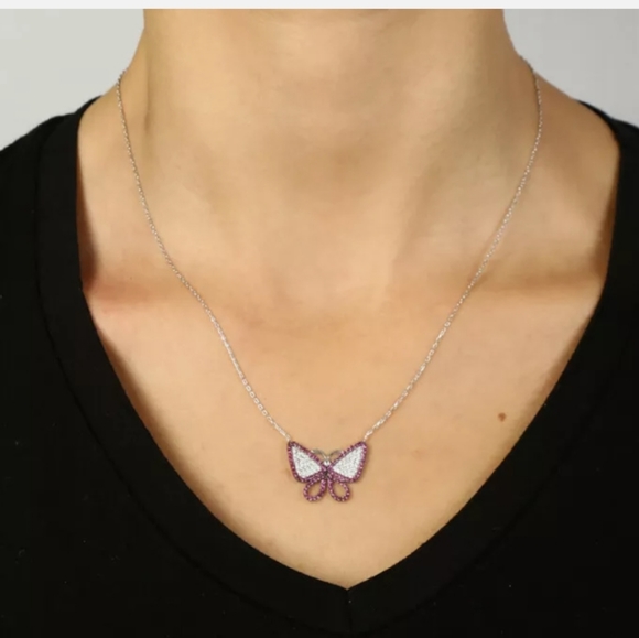 Kharma by Avelon Jewelry - 18" adjustable ruby & topaz sterling butterfly